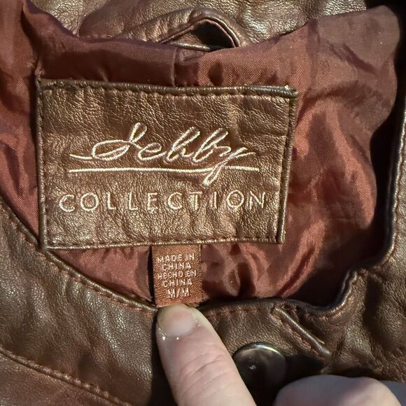 Sebby Collection Vegan Leather Moto Jacket Brown Vintage Look Womens Medium - Picture 12 of 15